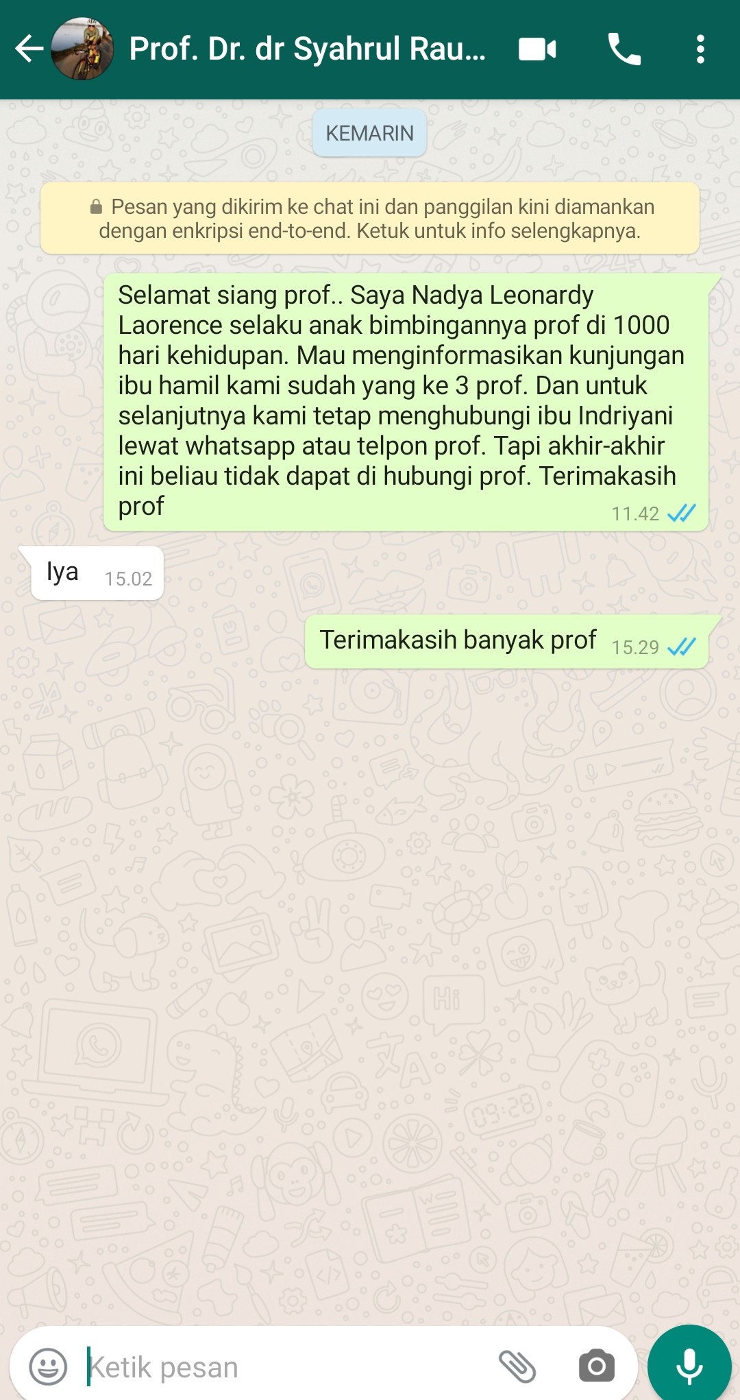 Konfirmasi kedua dengan Dokter pembimbing 