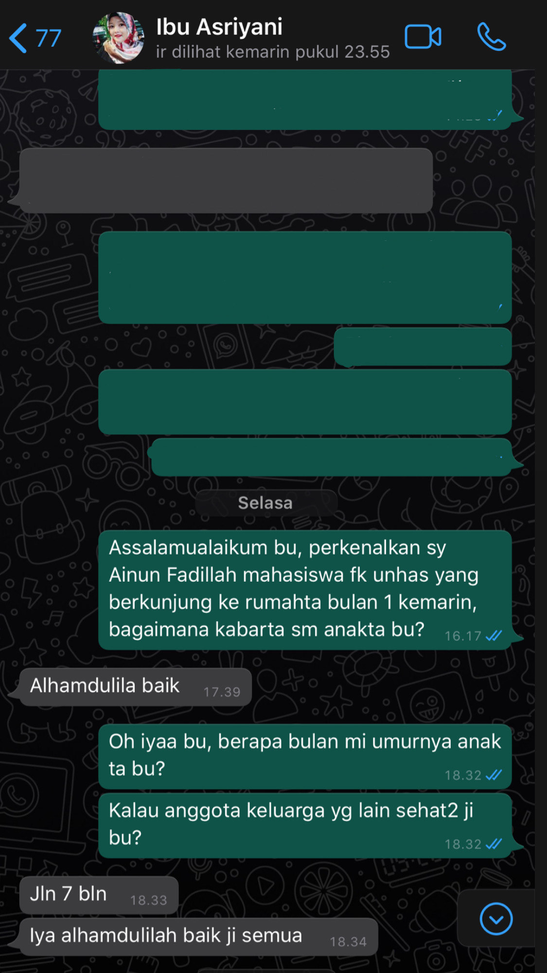 Follow Up Ibu Asriyani Via WhatsApp
