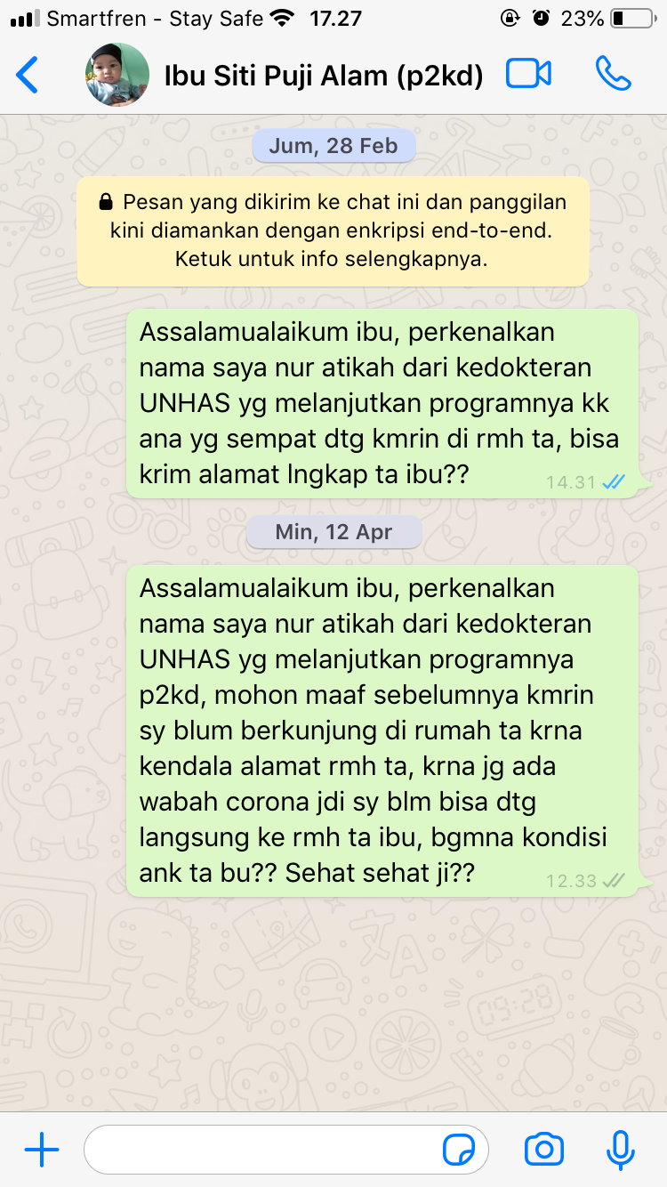 Menanyakan kabar ibu siti puji via whatsapp