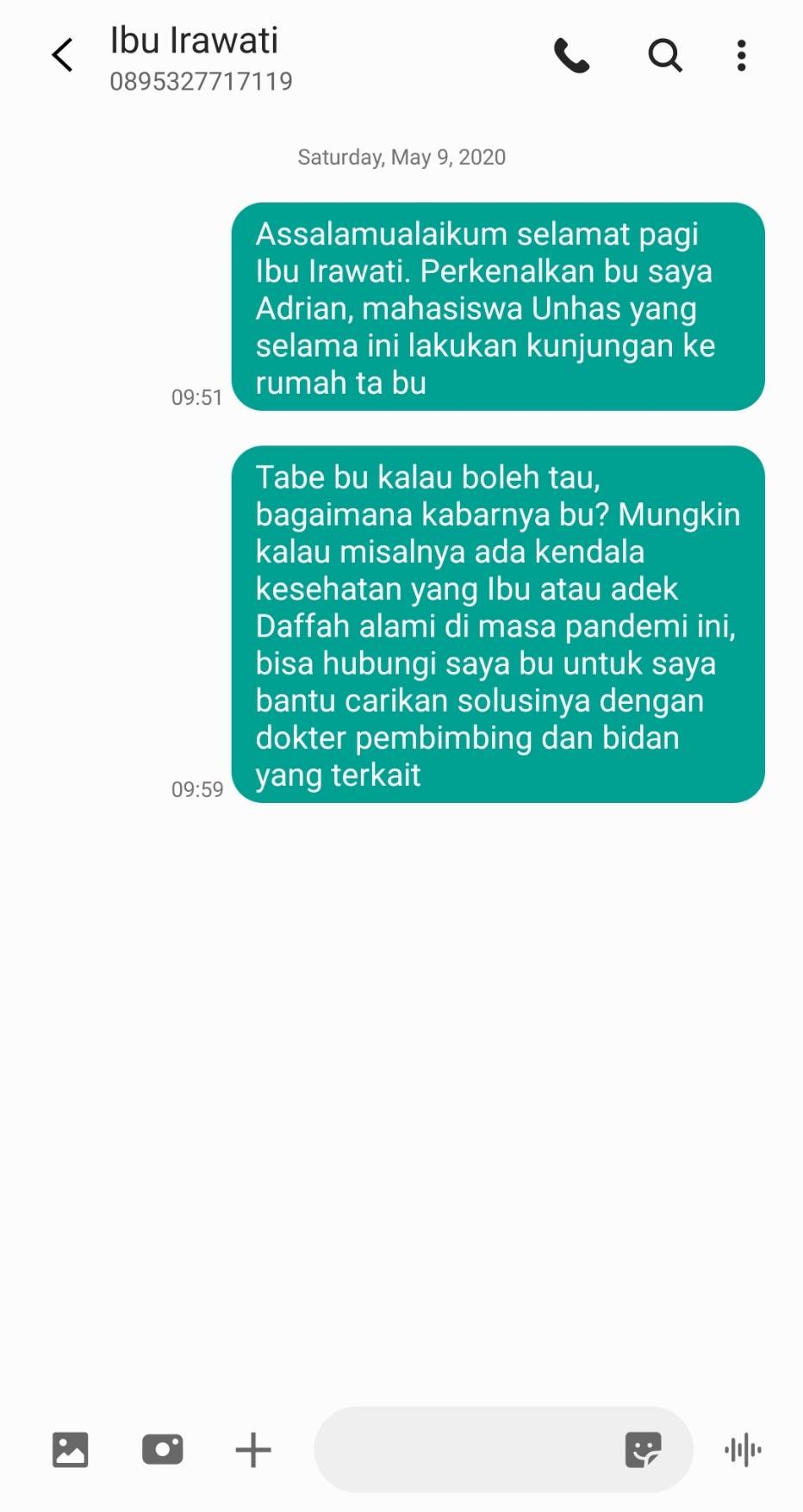 Melakukan Follow Up Secara Online Kepada Ibu Irawati