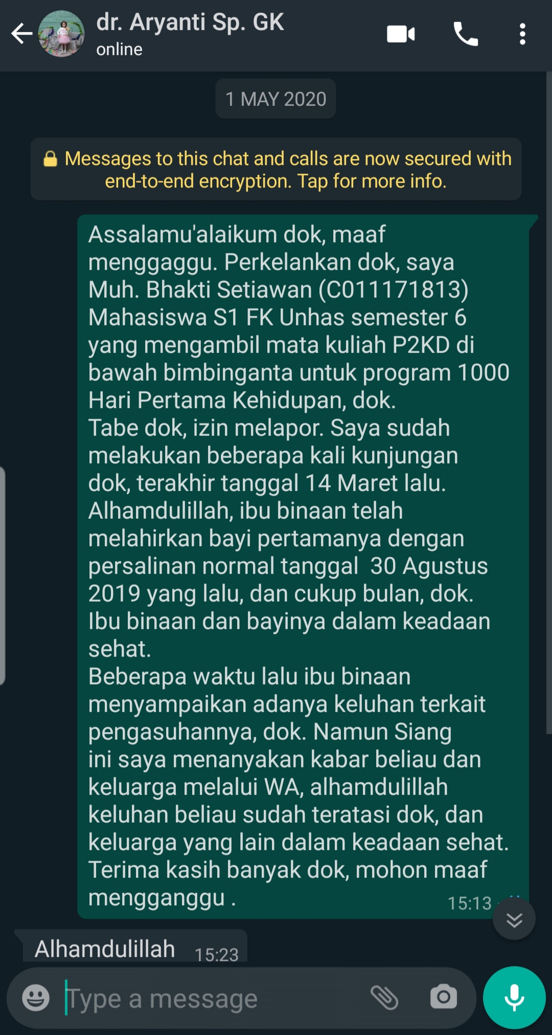 Konfirmasi ke dokter pembimbing
