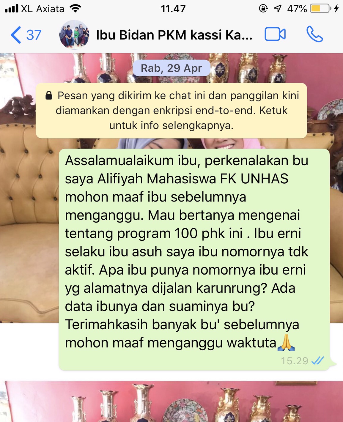 Meminta arahan ibu bidan mengenai follow up ibu erni