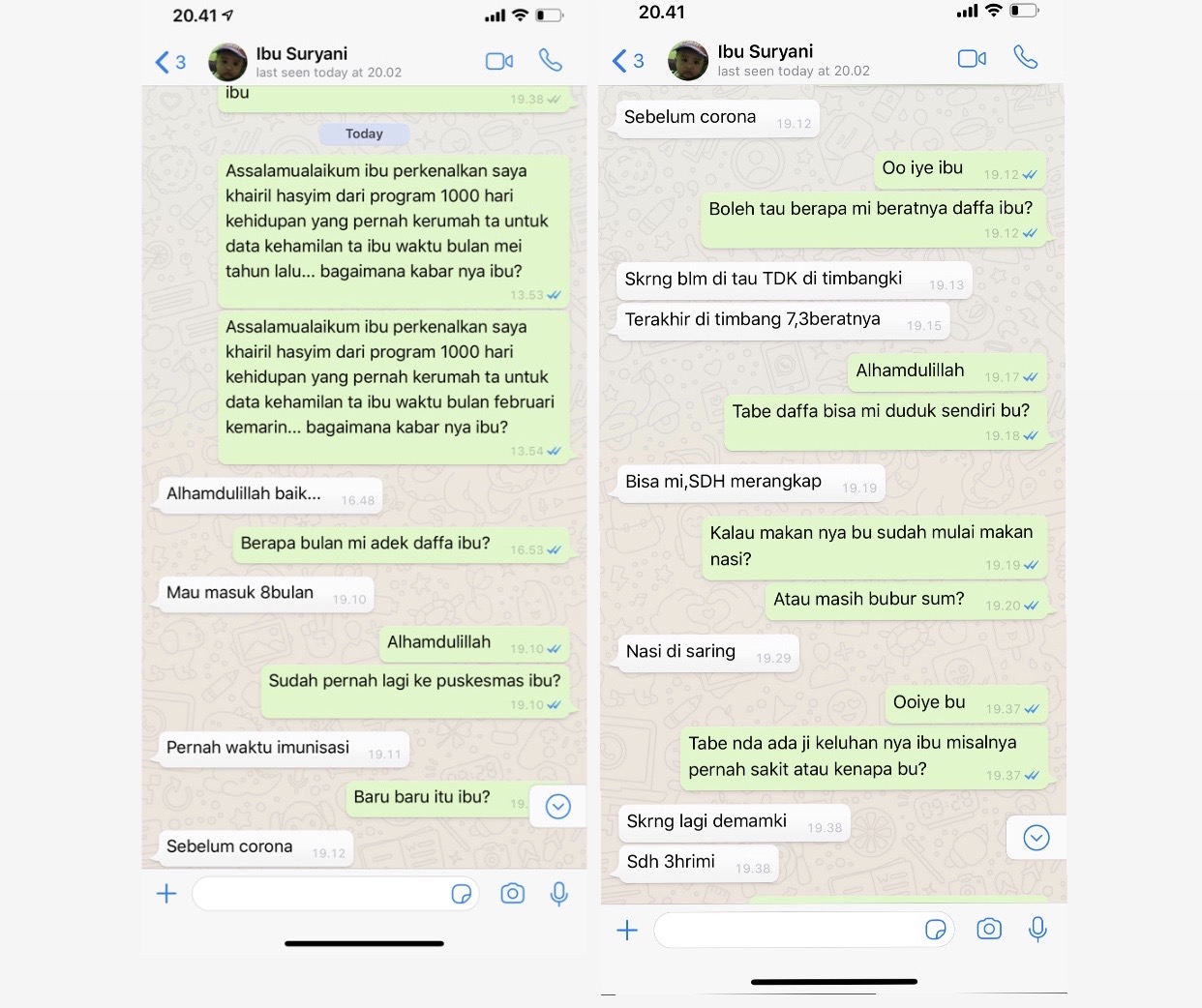 follow up keadaan ibu suryani dan muhammad daffa 30 april 2020