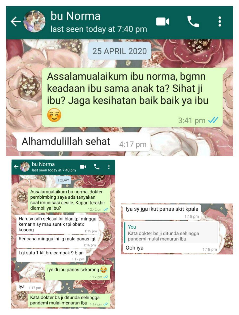 Follow up Ibu Norma dan Adek Sesile sepanjang wabak Covid-19