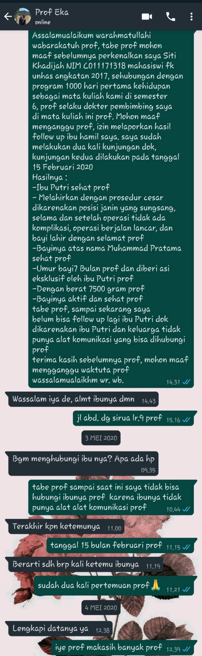 Laporan Perkembangan 1000 HPK ke Dosen Pembimbing
