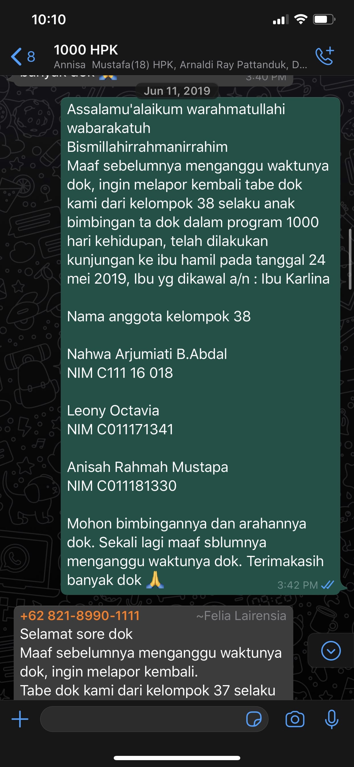 (11 Juni 2019) Laporan pertama kepada Pembimbing